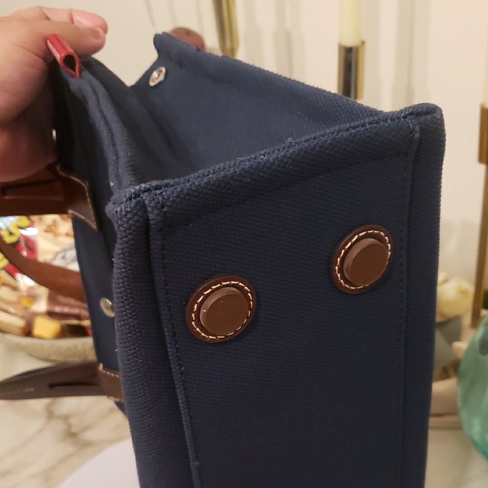 Dooney & Bourke Navy Canvas Tote with Brown Leather Handles - Picture 14 of 17